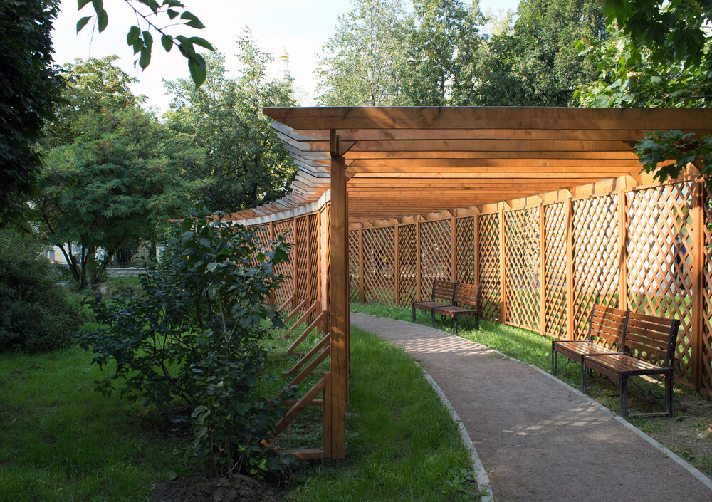 Wooden Pergola in the Garden.