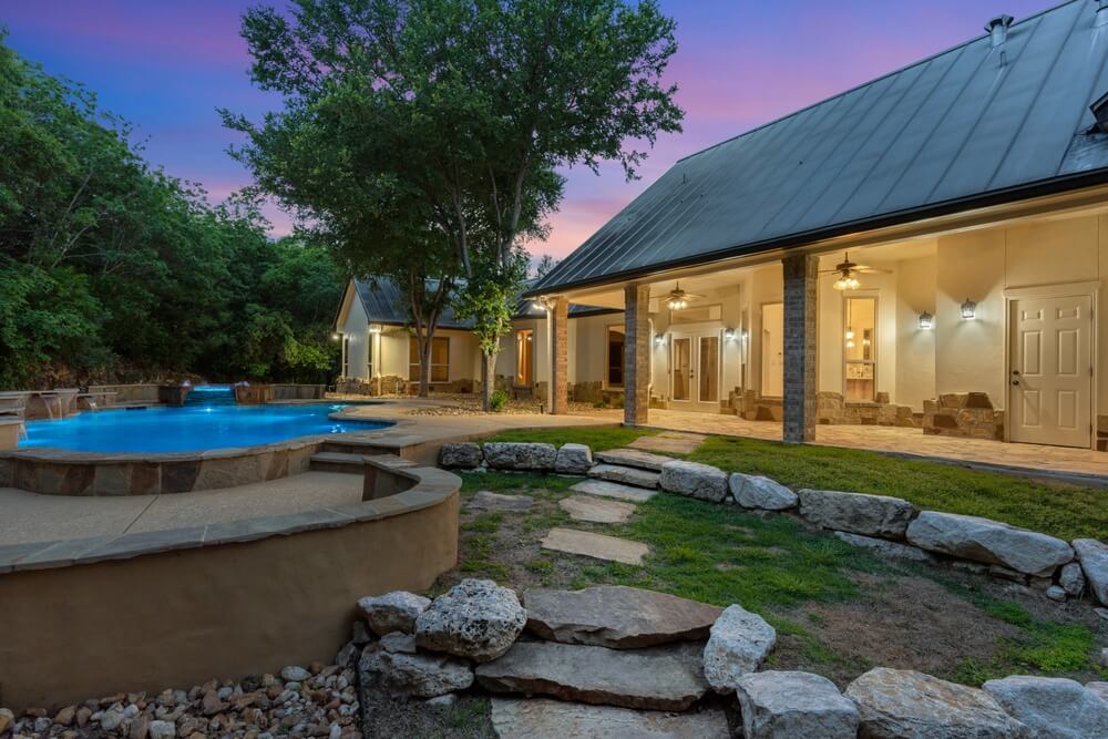 A Home Back Yard At Sunset