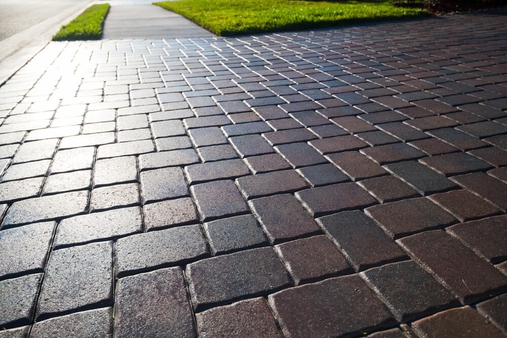 Close Up Showing Driveway Sealant To Protect The Bricks